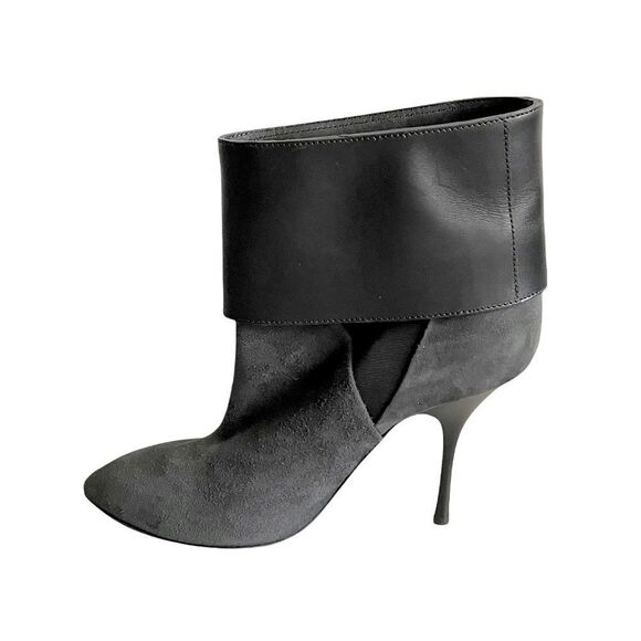 GIUSEPPE ZANOTTI Suede Leather Pointy Toe High Heel Ankle Boots Grey Black 37.5 - Picture 4 of 11